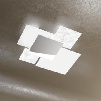 Lámpara de techo 1088/70‑fa: acabado vidrio blanco, hojas plateadas, 4 focos E27
