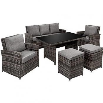 Set Polifunzionale Giardino TecTake – Tavolo + Sofà + 4 Sedili Grigio