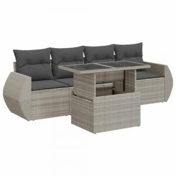 Salon de jardin en résine tressée 5 pcs avec coussins gris clair