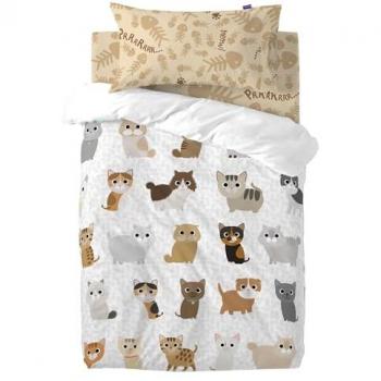 Juego de funda nórdica HappyFriday Mr Fox Cats Multicolor Cuna de Bebé 2 Piezas