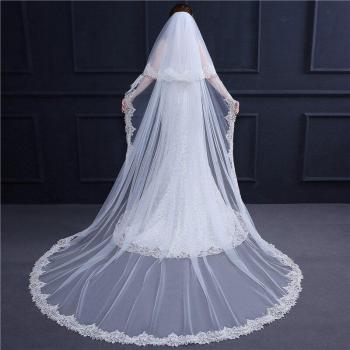 3,8 Meter Kathedrale Hochzeit Schleier Weiß mit großem Schwanz und Zubehör