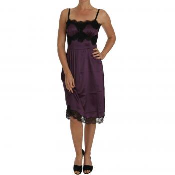 Dolce & Gabbana Women's Purple Silk Stretch Black Lace Midi Dress