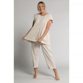 Pigiama Culottes Rigati Beige – 56/58, Cotone Biologico