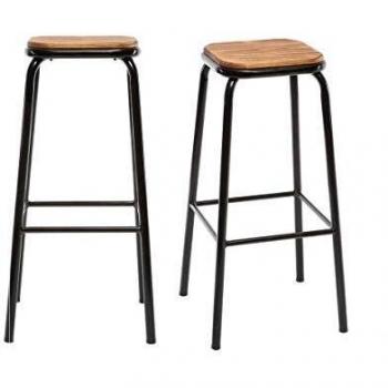 Edelstahl Barhocker Set 2er Memphis, Höhe 75 cm, dunkles Holz