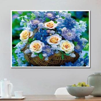Blaues Blüten-Mosaik DIY 5D Diamantstickerei 20x30 cm