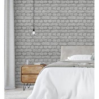 Papel pintado efecto ladrillo gris industrial