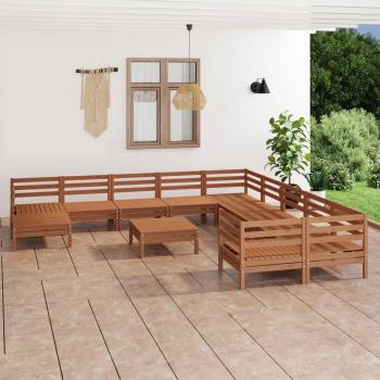 Juego de muebles de jardín de 12 piezas de madera de pino marrón natural