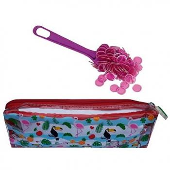 Kit Complet Bingo Loto Fuchsia : Trousse Transparente, Baton Magnétique et Jetons