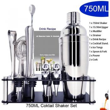 Martini Boston Shaker Set 11-teilig 550 ml/750 ml Edelstahl für Barwerkzeuge
