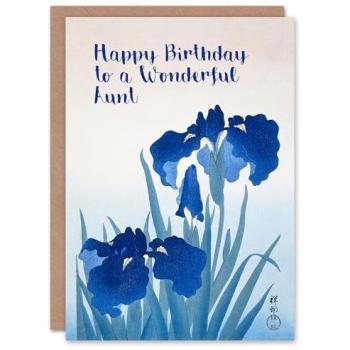 Floral Blue Iris Birthday Card – Elegant Gift for Aunt