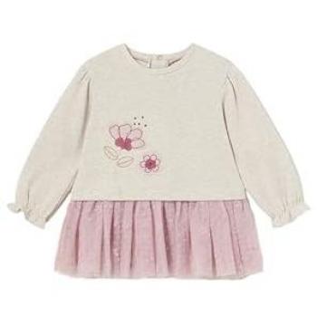 Mayoral Kleid langarm 2in1 Sweatshirt mit Tüllrock Blumen beige rosa mehrfarbig Mädchen Größe 92