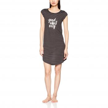 Skiny Damen Sleepshirt Kurzarm, Coal Grey Stripes