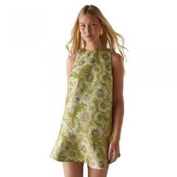 Open‑Back Lime Peplum Mini Dress, Jacquard Weave – Size 14 Women’s
