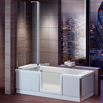 STYLE Seniorenbadewanne mit Tür 180 x 80 cm und Duschaufsatz Klappsitz