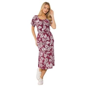 M&Co 18 Red Floral Tie Neck Midi Dress for Women