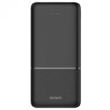 USB‑Powerbank Deltaco 10 000 mAh – 2× USB‑A 18 W & 1× USB‑C PD 20 W (Schwarz)