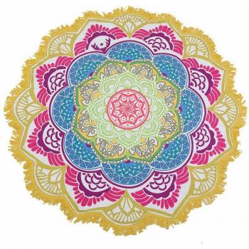 Round Beach Towel Yoga Mat 150cm Indian Mandala Design