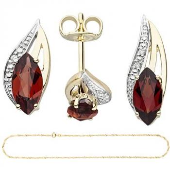 Luxuriöses 585 Gold Schmuckset mit Granaten und Diamanten 42 cm