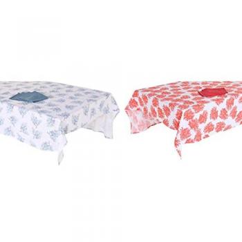 Nappe et serviettes en tissu bleu fuchsia blanc – Duo pour table 150x250 cm