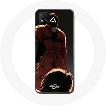 Funda de Smartphone Xiaomi Redmi 9C Soldado Rojo de Squid Game y Máscara Triangular