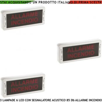 Via di Fuga 3 Pezzi Luce LED con Sirena 85 dB e Scritta Allarme