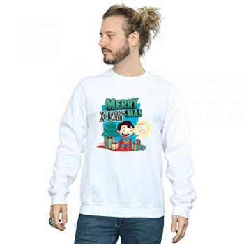 DC Comics Mens Super Friends Merry X-RayMas Sweatshirt M white