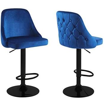 Dual Blue Velvet Bar Stools – Built‑for-Adventure, Swivel Gas-Lift Kitchen Chairs