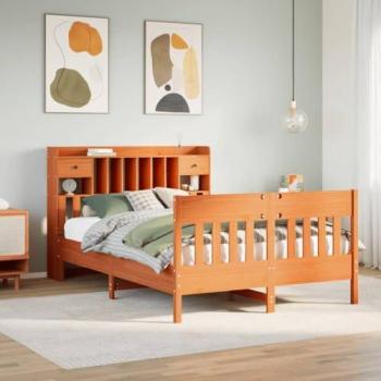 Matrimonial de Pino Macizo 160×200 cm con Cera Marrón – Cama sin Colchón