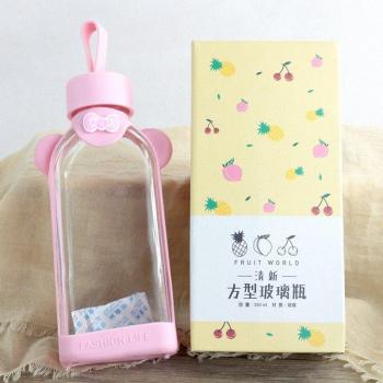 Pink Glass Drinkware with Lid for Water and Milk