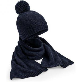 Navy Fleck Knitted Beanie and Scarf Set from Beechfield