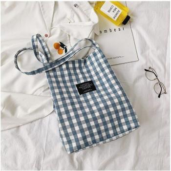 Baumwolle Leinen Schultertasche für Frauen mit Karo-Design