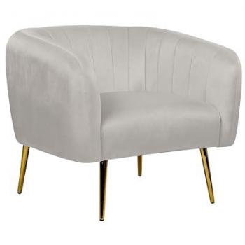 Fauteuil Club Cabriolet en velours et acier gris clair/doré – modèle Laconia