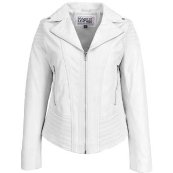 Emily Brown Real Leather Motorcycle Jacket – White, Size 14