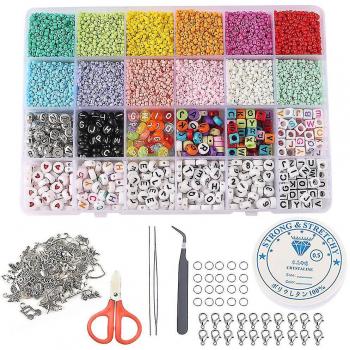 Kit Bijoux Shyqb 5000 perles 4 mm, verre alphabétique, création bracelet DIY