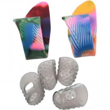 Set de 2 púas de guitarra y 4 protectores de silicona (gris M)