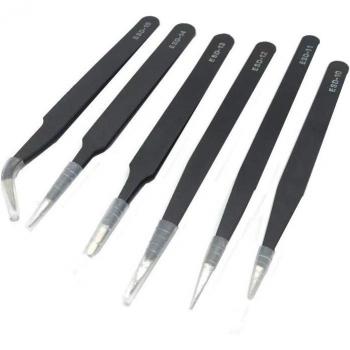 Black and White Elbow Tip Tweezers Set