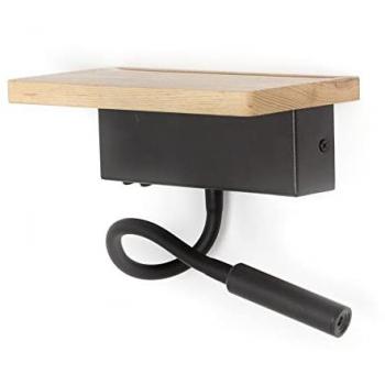 Aplique de Pared LED de Madera con USB y Repisa Bach 5W+3W Cristalrecord