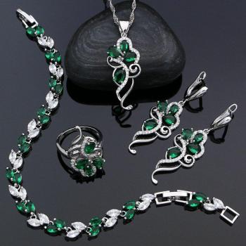 Pendientes Verde Plata 925 Mujer