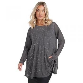 Women’s Grey Mesh Top with Studs