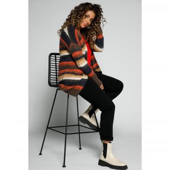 Cardigan rosso a righe, lungo, aperto, donna, taglia 48/50, materiali sintetici