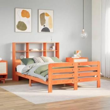 Lit double en bois de pin massif 120x190 cm sans matelas marron