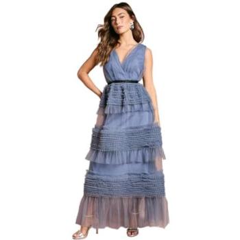 Seaside Silhouette Sleeve‑less Mesh Wrap Dress, Size 10 (Blue)