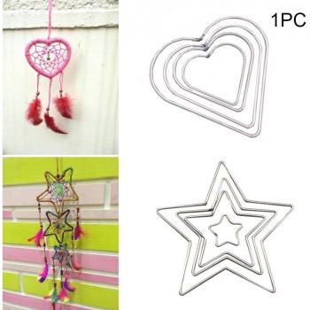 Metal Wicker Craft Dream Catcher Ring with Heart and Star