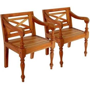 Sedie Batavia 2 pz in Legno Massello di Mogano Marrone Chiaro