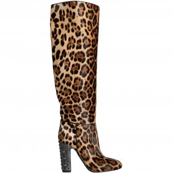 Sophisticated Black & Beige Leopard Knee Boots – EU38.5 / US8