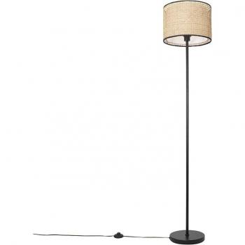 Lampada da terra in stile country nera con paralume in rattan