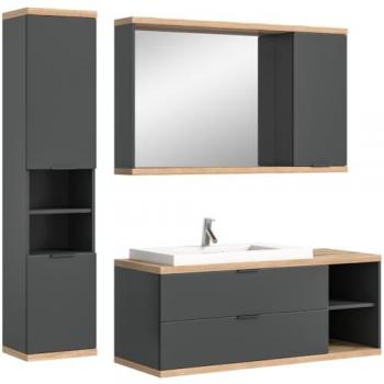 Salle de bain Noya gris – meuble sous vasque et miroir suspendu