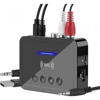 Récepteur Audio Bluetooth 5.0 FM Stéréo 3.5mm Jack RCA Sans Fil NFC Noir