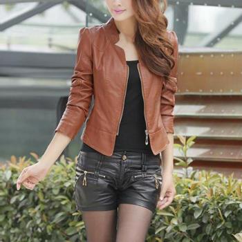 Chaqueta de PU para mujer, estilo casual, con cremallera, manga larga, color negro/camel, tallas M-2XL, primavera y otoño