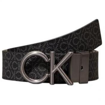 Calvin Klein Wendegürtel ADJ/REV CK METAL BOMBE MONO 35MM – Damen, Schwarzer Rindsleder, Gemustert, Wendedesign, Casual Style